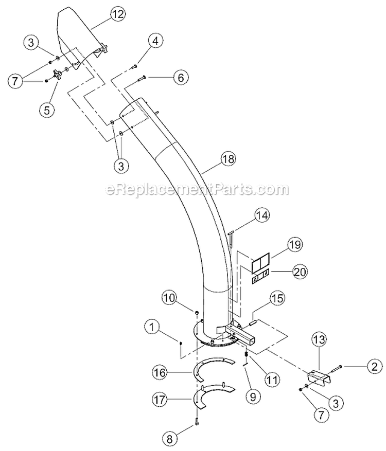 Discharge Chute Diagram and Parts List for SC5720B 5VJAA0010BW002960 Bear Cat Chipper Shredder